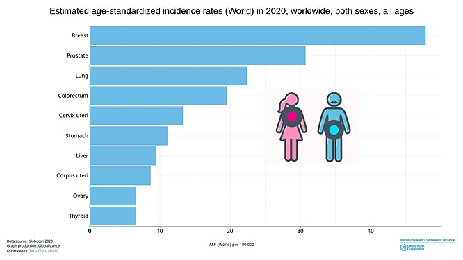 Incidencia cancer por sexo en el mundo